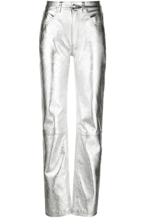 Marine Serre Crescent moon-debossed leather trousers