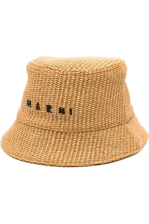 Marni Logo-embroidered raffia bucket hat