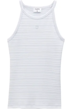 Filippa K Monogram-embroidered striped organic cotton tank top