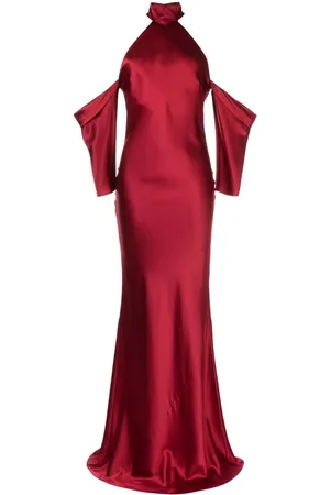 Michelle Mason Halterneck drop-sleeve maxi dress