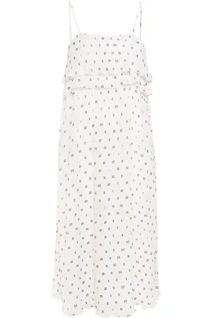 Ganni Monogram-print plissé midi dress