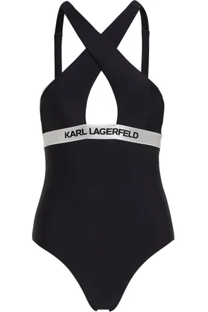 Karl Lagerfeld Logo-waistband halterneck swimsuit