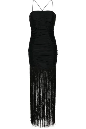 ROTATE Sequin-embellished fringed ruched dress