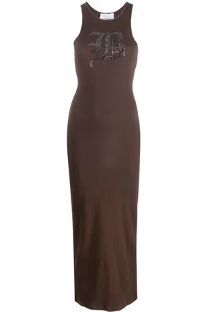 BLUMARINE Rhinestone-logo midi dress