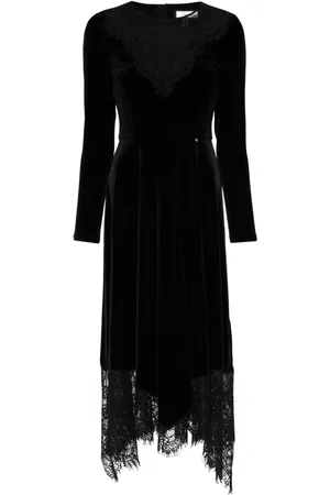 NISSA Floral-lace velvet midi dress