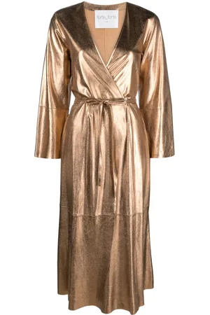 FORTE FORTE Metallic-leather wrap midi dress