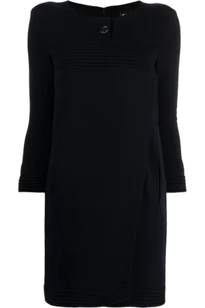 CHANEL 2000s ribbed-detailing long-sleeved wool minidress