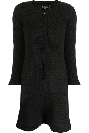 CHANEL 1997 flared cuff waffle-texture knitted dress