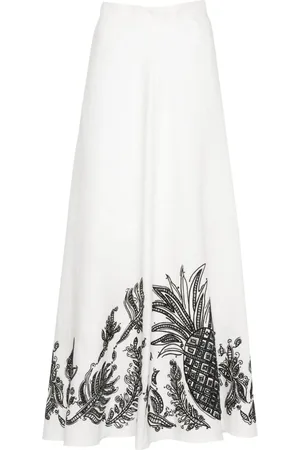 Dorothee Schumacher Pineapple-embroidery A-line linen skirt