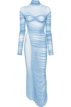 MUGLER Ruched mesh maxi dress