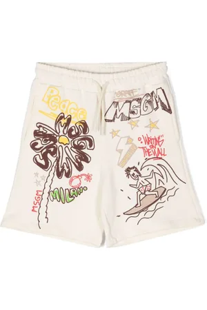 Msgm Graphic-print cotton shorts