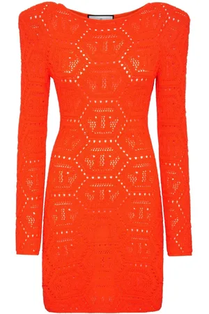 Philipp Plein Monogram-intarsia shoulder-pads minidress