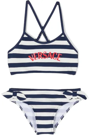 VERSACE Logo-print striped bikini