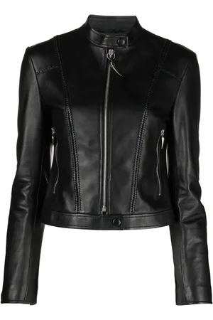 Roberto Cavalli Band collar leather jacket