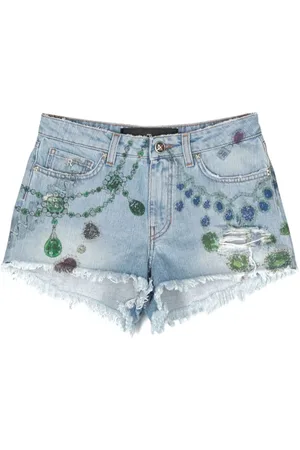 John Richmond Graphic-print denim mini shorts