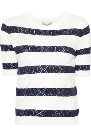 Twin-Set Open-knit-detailing striped top