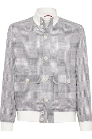 Brunello Cucinelli Houndstooth linen blend shirt jacket