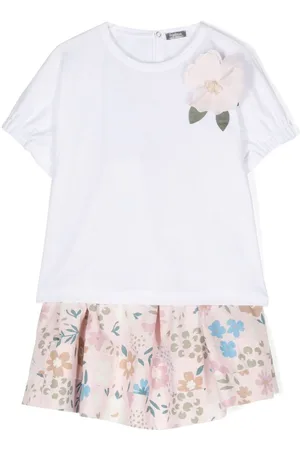 Il gufo Floral-print cotton top and skirt set