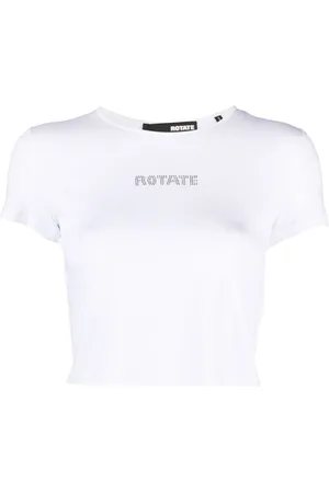 ROTATE Rhinestone-logo cropped T-shirt
