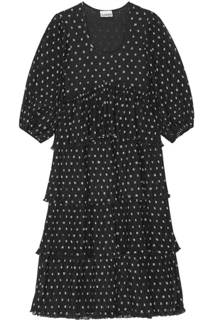 Ganni Graphic-print short-sleeve layered midi dress