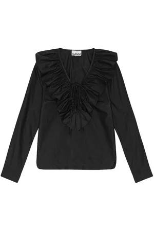Ganni Ruffled organic-cotton blouse