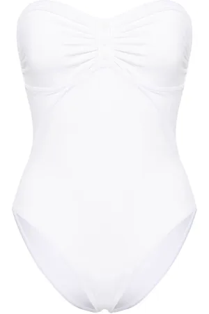 ASOS DESIGN Tall ruched side cut out bandeau swimsuit in ripple