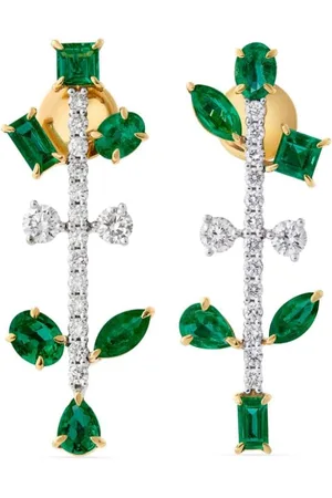 House of Meraki 18kt yellow gold Reina emerald and diamond drop earrings