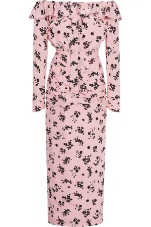 Alessandra Rich Floral-print ruffle off-shoulder dress