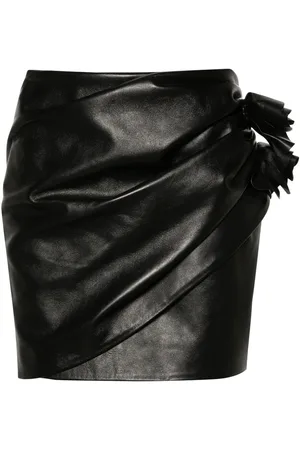 MAGDA BUTRYM Floral-appliqué leather miniskirt