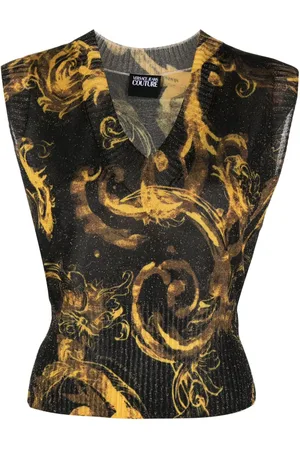 VERSACE Barocco-print logo-appliqué knitted top