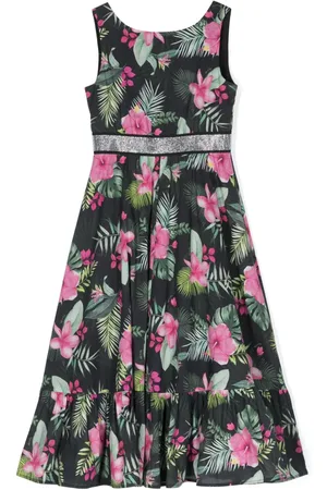MONNALISA Floral-print rhinestone-embellished dress