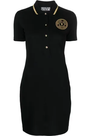 VERSACE V-Emblem cotton polo minidress