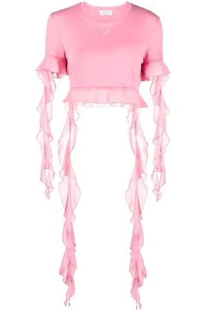 BLUMARINE Logo-embroidered ruffled blouse