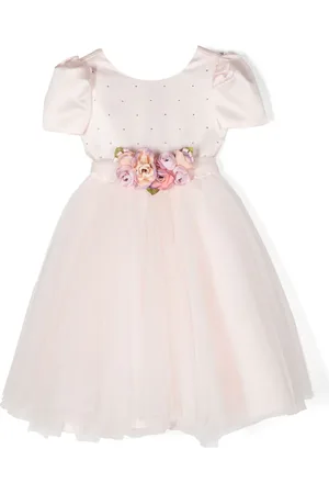 MONNALISA Floral-appliqué tulle-overlay dress