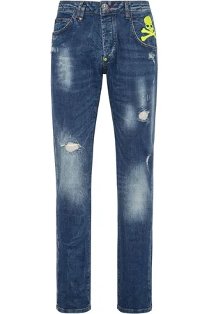 Philipp Plein Skull paint-splatter straight-leg jeans