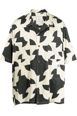 Maison Mihara Yasuhiro Patchwork-pattern cuban-collar shirt