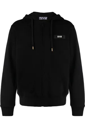 VERSACE Logo-patch cotton zip-up hoodie