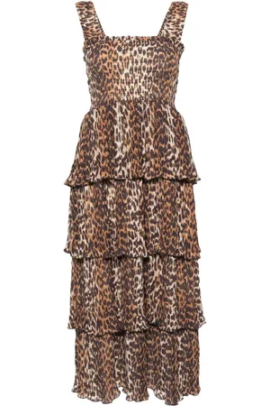 Ganni Leopard-print layered midi dress