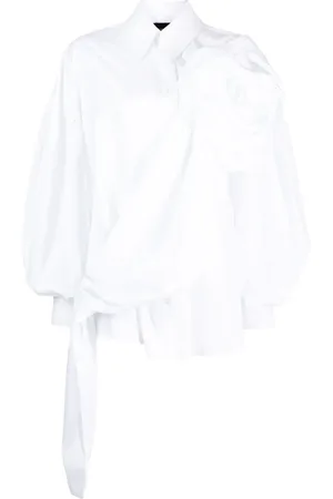 Simone Rocha Floral-appliqué draped cotton shirt