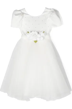 MONNALISA Floral-appliqué tulle-overlay dress