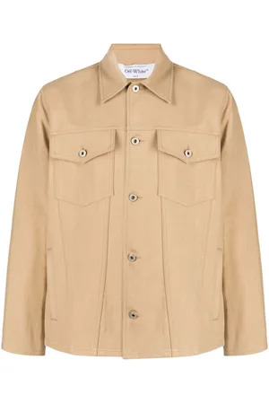 OFF-WHITE Slogan-print cotton-linen shirt