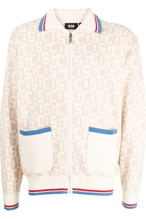 GCDS Logo intarsia-knit zip-up cardigan
