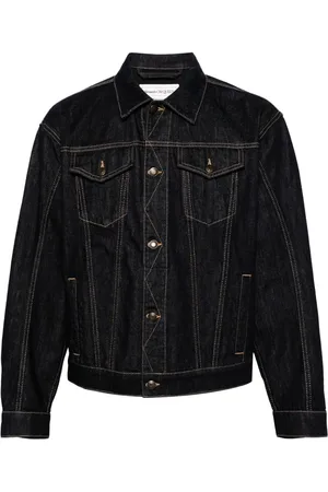 VTMNTS contrasting leather-block denim jacket - Black