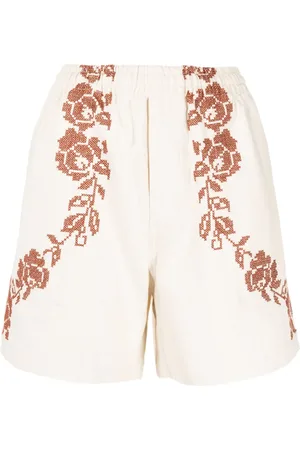 BODE Cross-stitched cotton mini shorts