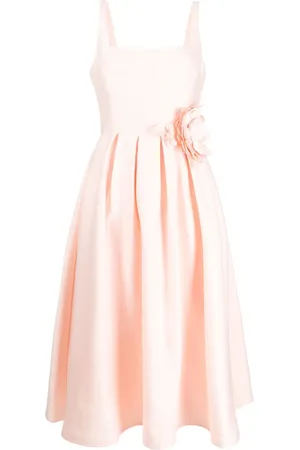 Marchesa Notte Floral-appliqué satin midi dress