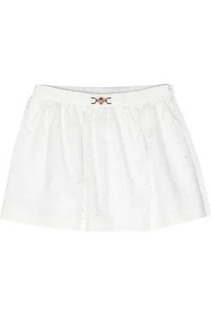 VERSACE Floral-embroidered flared skirt