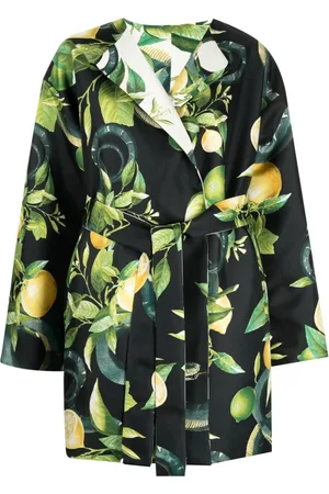 Roberto Cavalli Fruit-print reversible belted coat