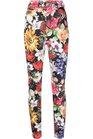 Philipp Plein Floral-print denim leggings