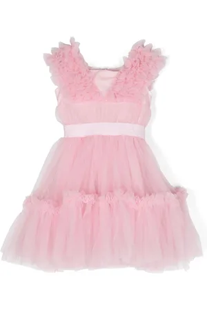 MONNALISA Logo-tape tulle dress
