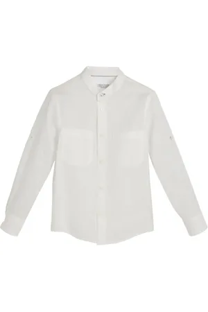 Brunello Cucinelli Band-collar linen shirt